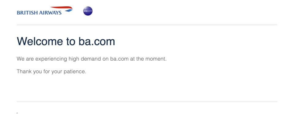 The British Airways website also went down