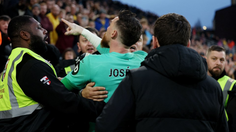 Jose Sa rowed with Wolves fans after the whistle blew for half-time