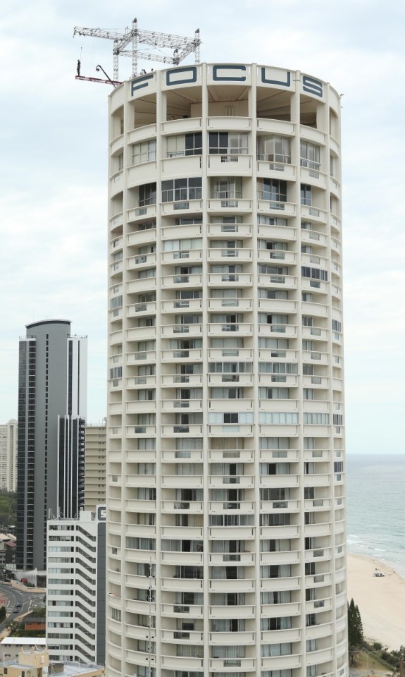 Im a celebrity Get me Out of here Joel Dommett, Jordan Banjo, Adam Thomas, Carol Voderman and Ola Jordan walk the plank of a 35 story building in Surfers paradise today Pic Brian Roberts