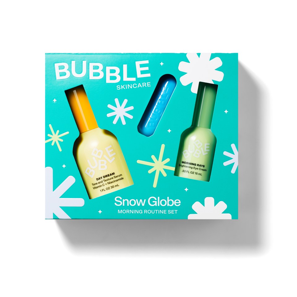 bubble skincare snow globe morning routine set