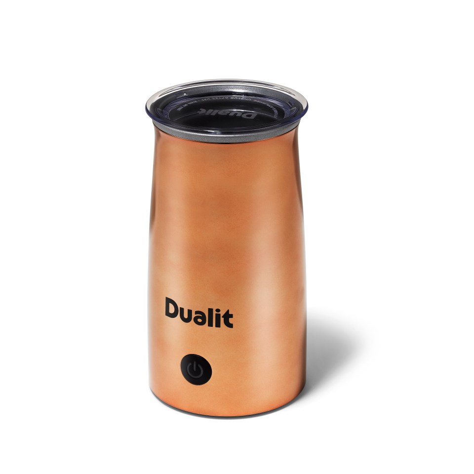 a copper colored cup with the word dualit on it