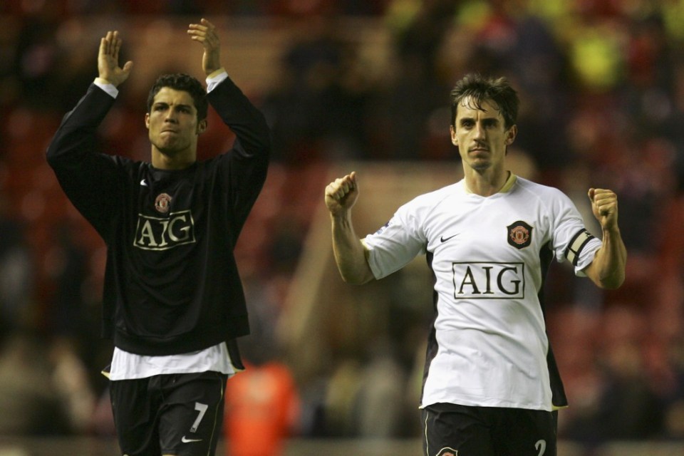 Ronaldo and Neville won multiple trophies together during their six corresponding years at Manchester United