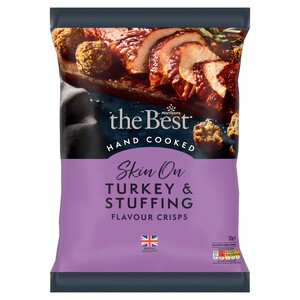 a bag of skin on turkey and stuffing flavour crisps .