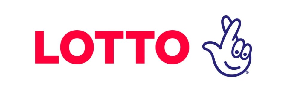 a red and blue logo for lotto with a hand