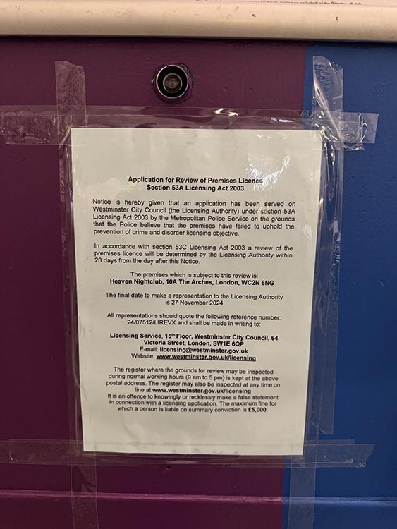 A sign on the door of the club confirmed its closure