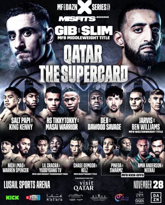 a poster for a boxing match between gib slim and qatar the supercard