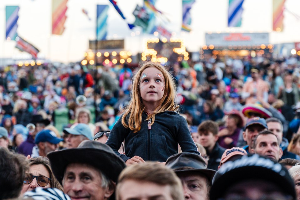 a crowd of people at a concert with one wearing a domino hat