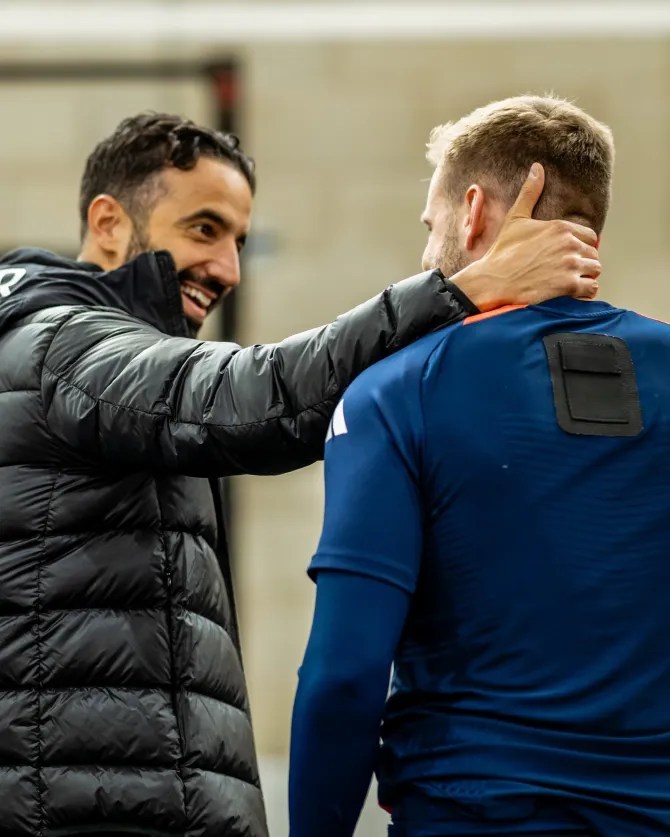 Amorim was all smiles at Carrington while meeting his new squad