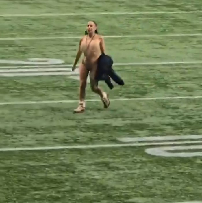 A naked woman streaked on the field of the CFL final