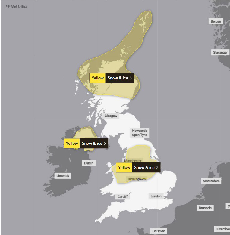 a map of the united kingdom showing snow and ice