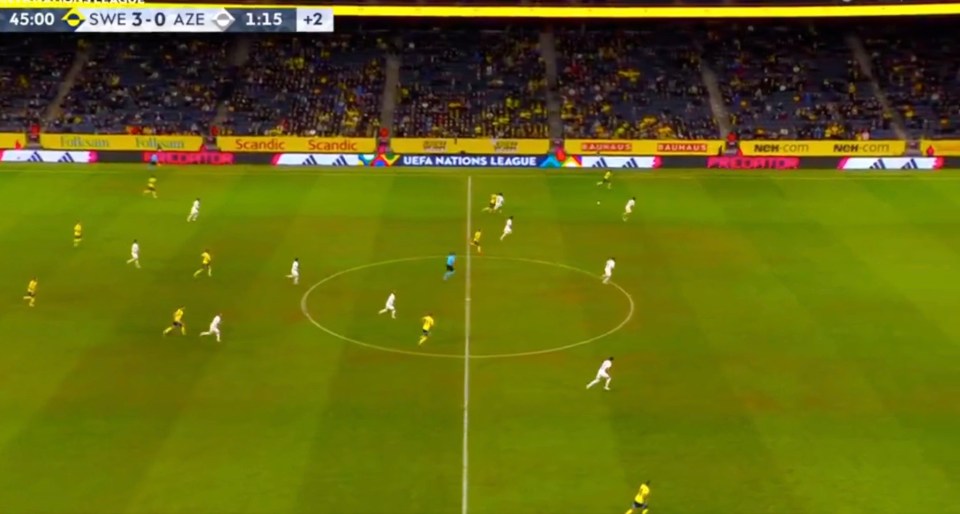 Alexander Isak at the top of the screen was judged to be offside and had a goal ruled out for Sweden