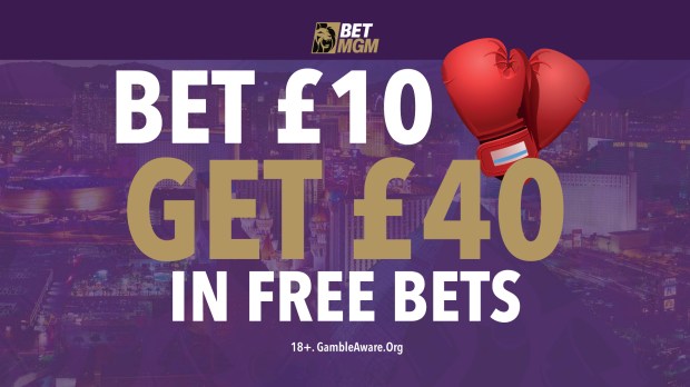 an advertisement for bet mgm that says bet £ 10 get £ 40 in free bets