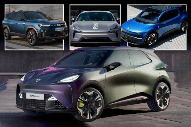 Collage of four new electric car models.