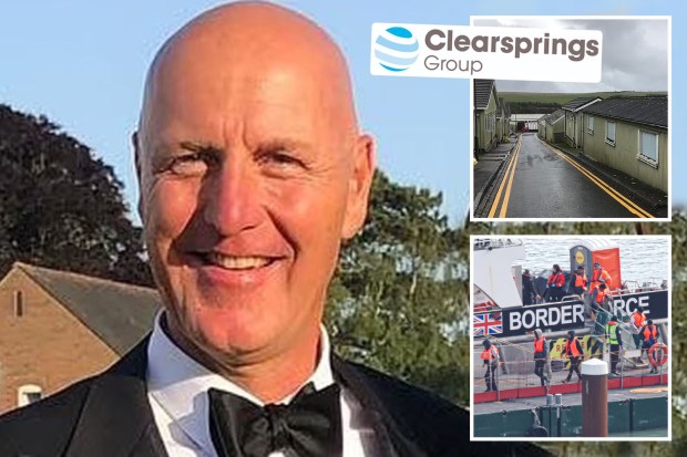 a man in a tuxedo next to a clearsprings group logo