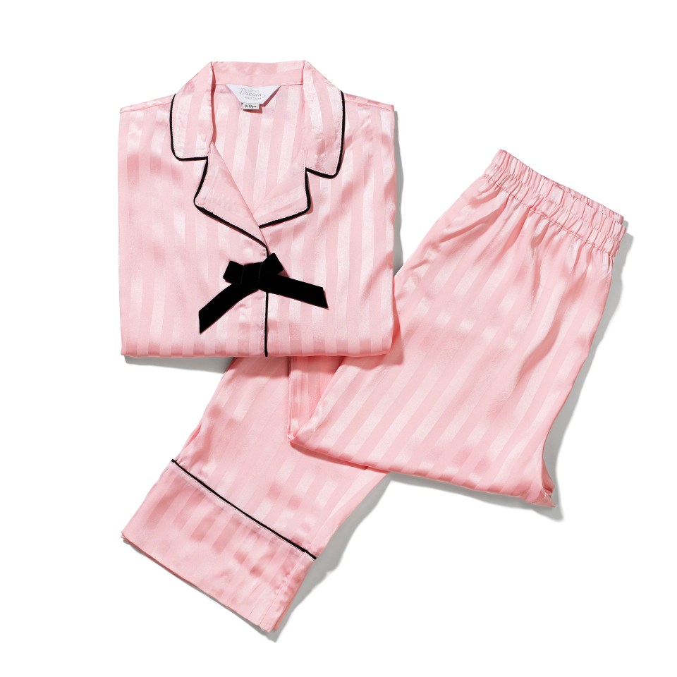 a pink striped pajama set from victoria 's secret