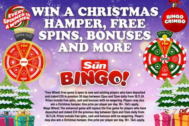 an advertisement for a christmas hamper and free spins