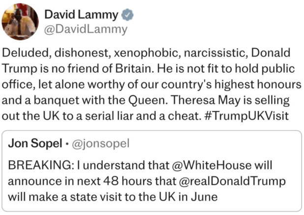 Tweet from David Lammy posted on April 23, 2019