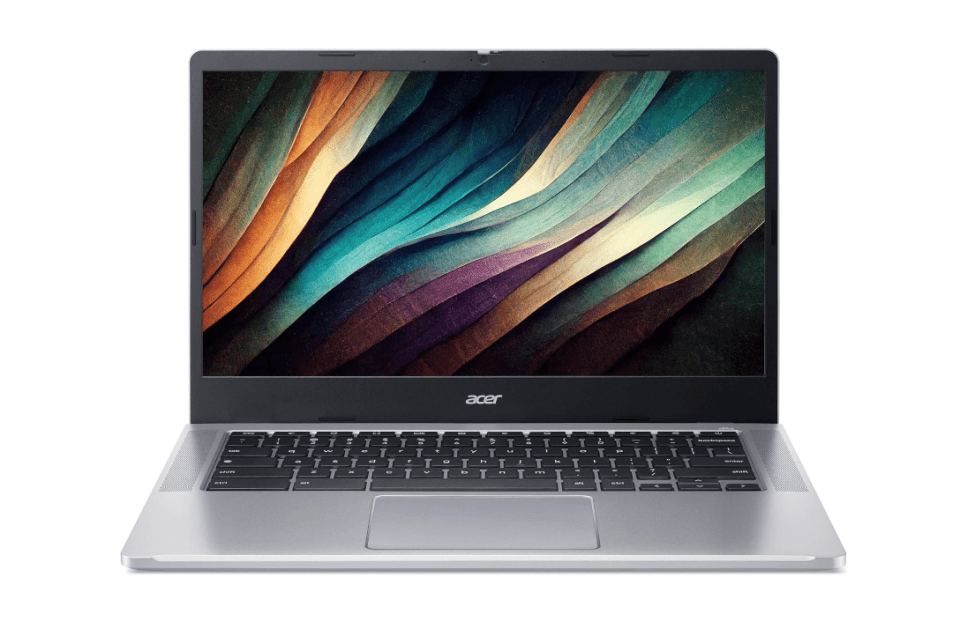 an acer laptop with a colorful background on the screen