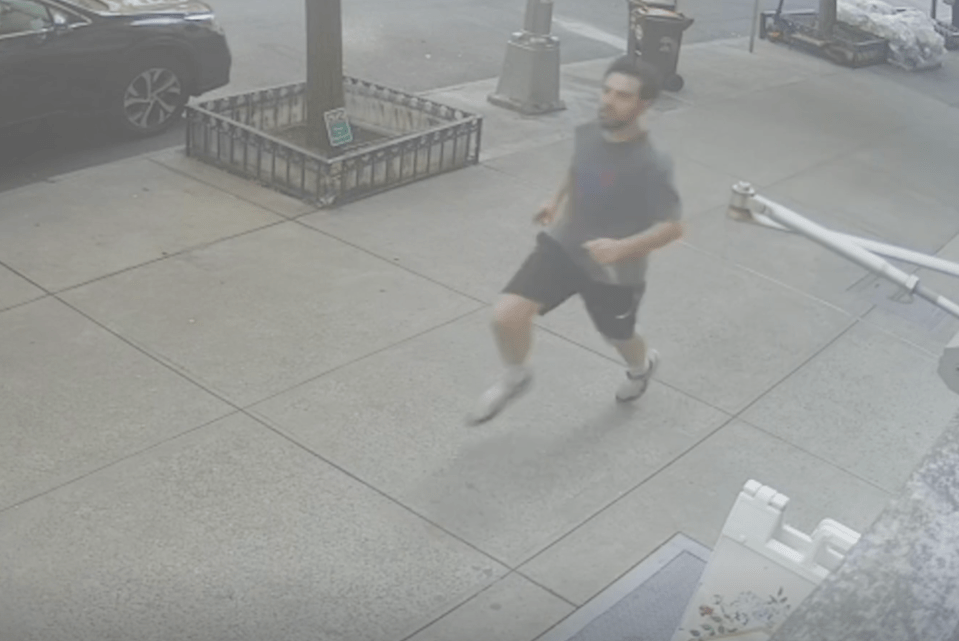 CCTV shows the attacker running towards the group with a knife