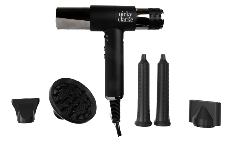 Nicky Clarke hairdryer with attachments.