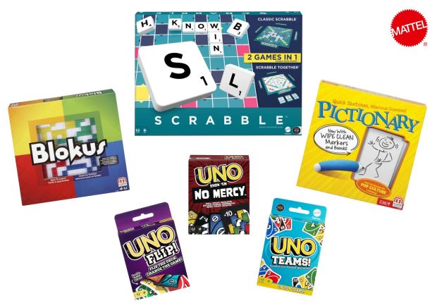 a collection of board games including scrabble and uno