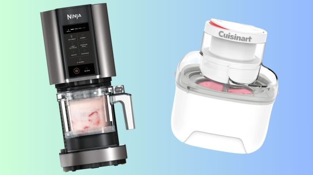 a ninja blender next to a cuisinart ice cream maker