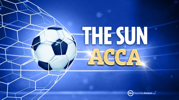 a blue background with a soccer ball and the words the sun acca