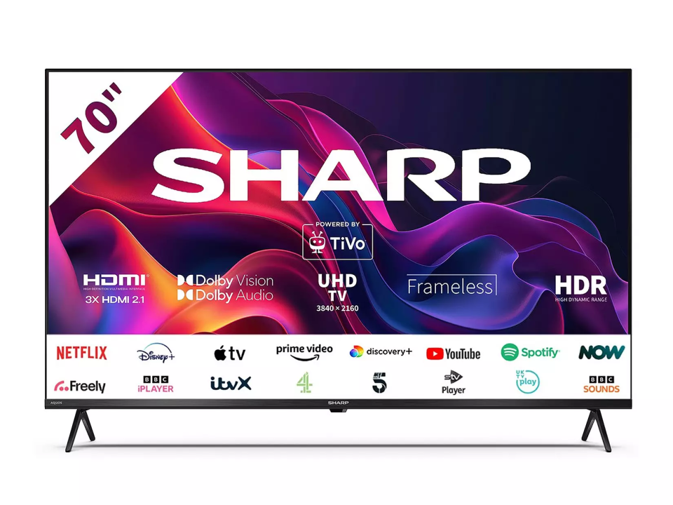 a 70 inch sharp tv is powered by tivo