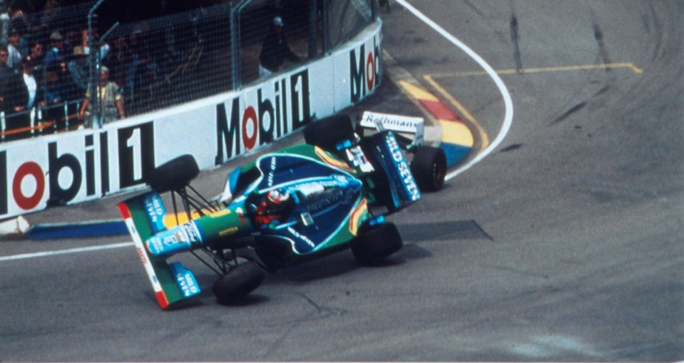 Schumacher flipped and ended up in the wall, while Hill made it to the pits before abandoning the race