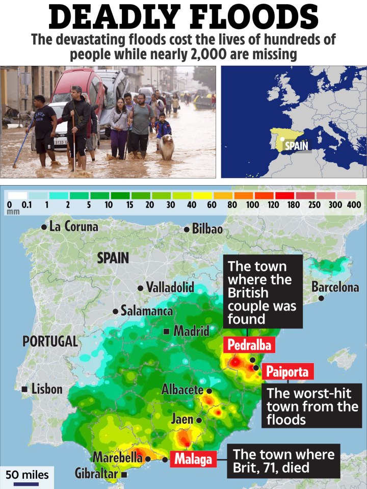 a map showing deadly floods in spain and portugal