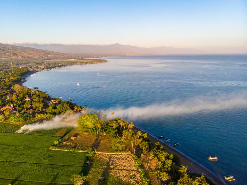 an aerial view of a large body of water