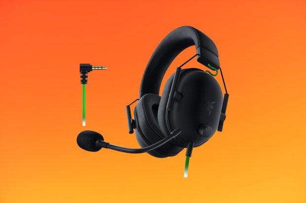 a pair of razer headphones with a microphone attached