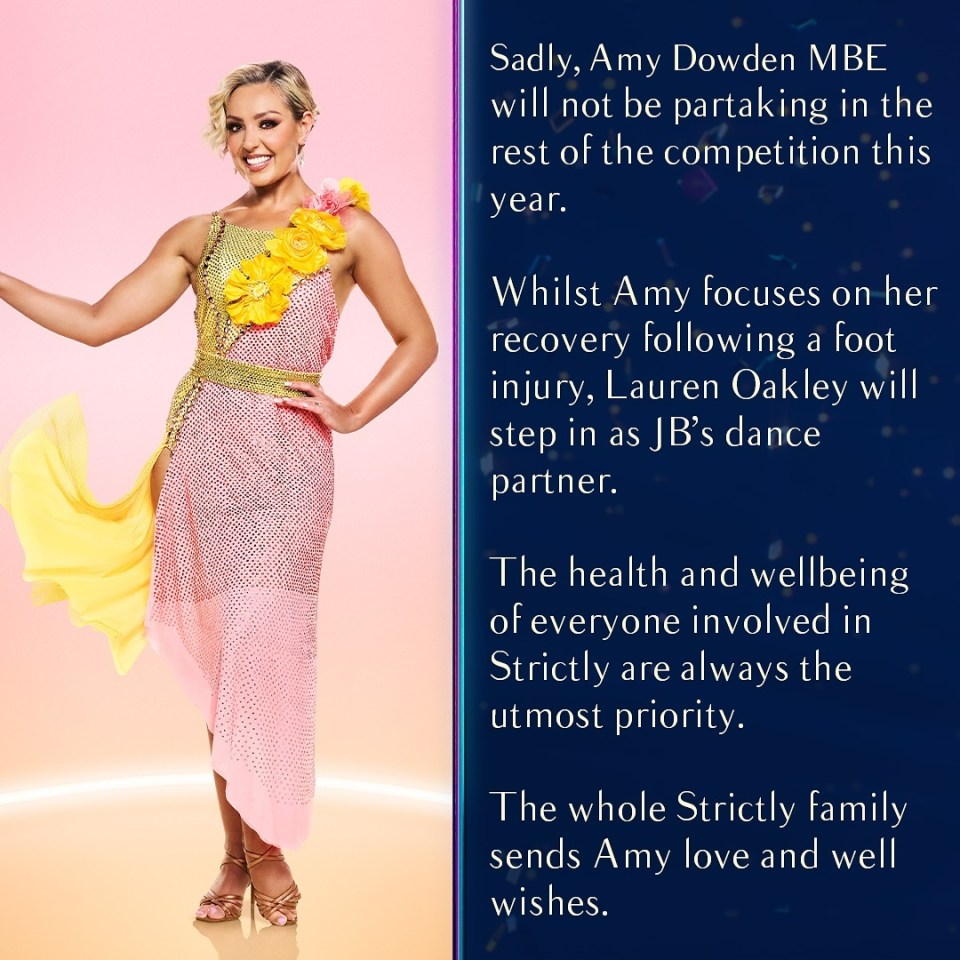 Strictly confirmed Amy's withdrawl from the competution