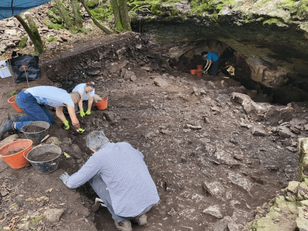 Archaeologists from Ca' Foscari University in Venice at the excavation site near Trieste, in Italy