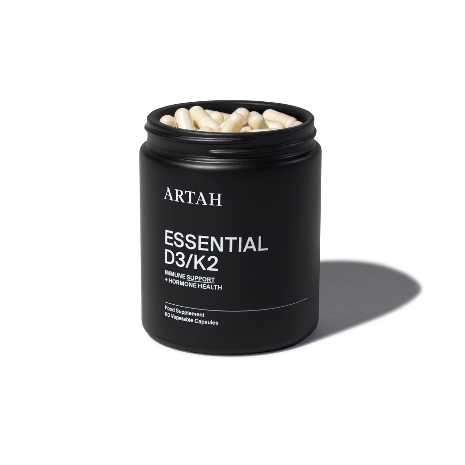 a jar of artah essential d3 k2 capsules