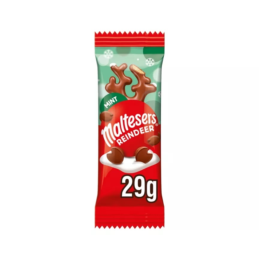 a bag of maltesers reindeer mint chocolates