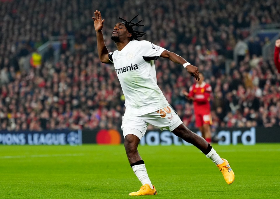 Jeremie Frimpong was denied an opening goal for Leverkusen in the first half