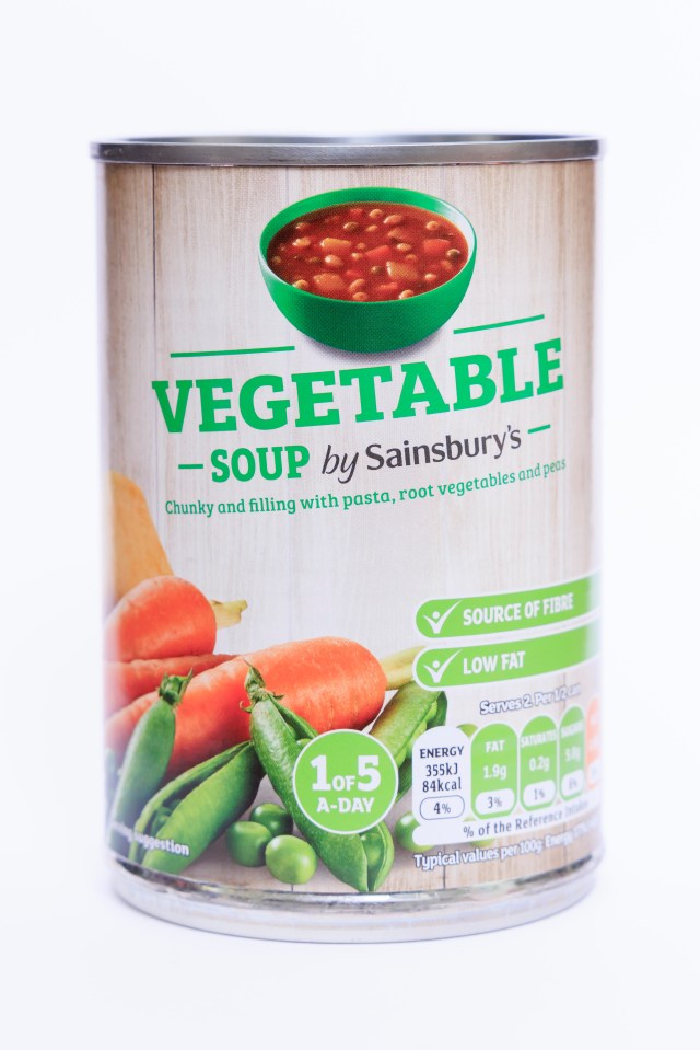 a can of vegetable soup by sainsbury 's