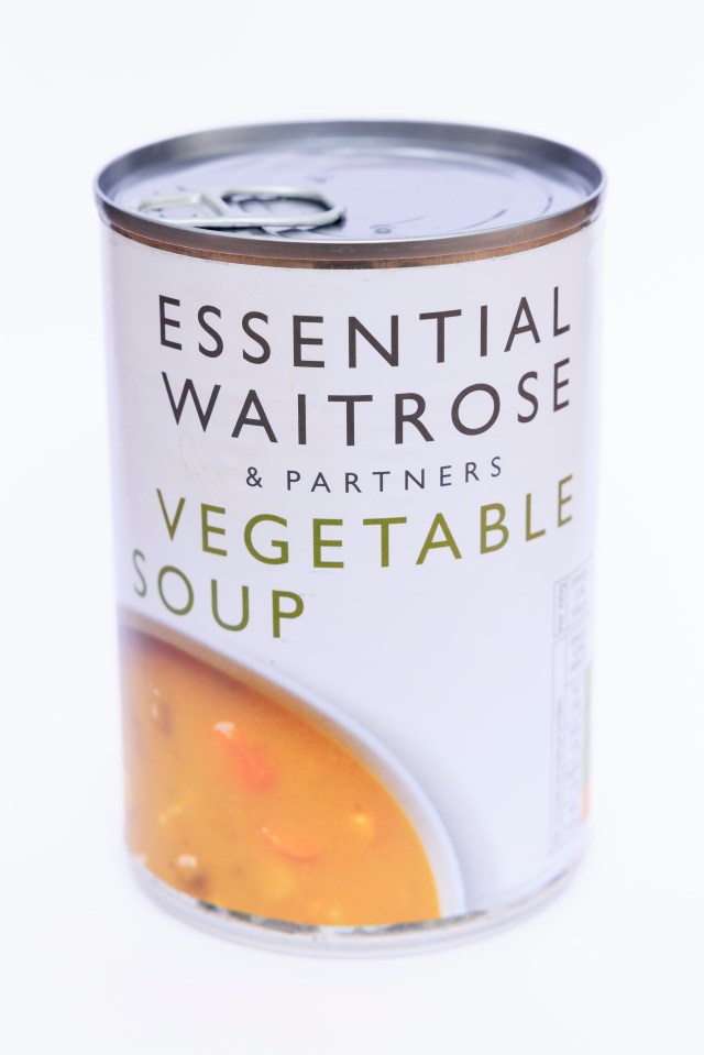 a can of vegetable soup from essential waitrose