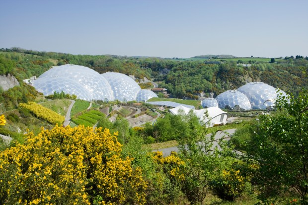 a large dome in the middle of a lush green field