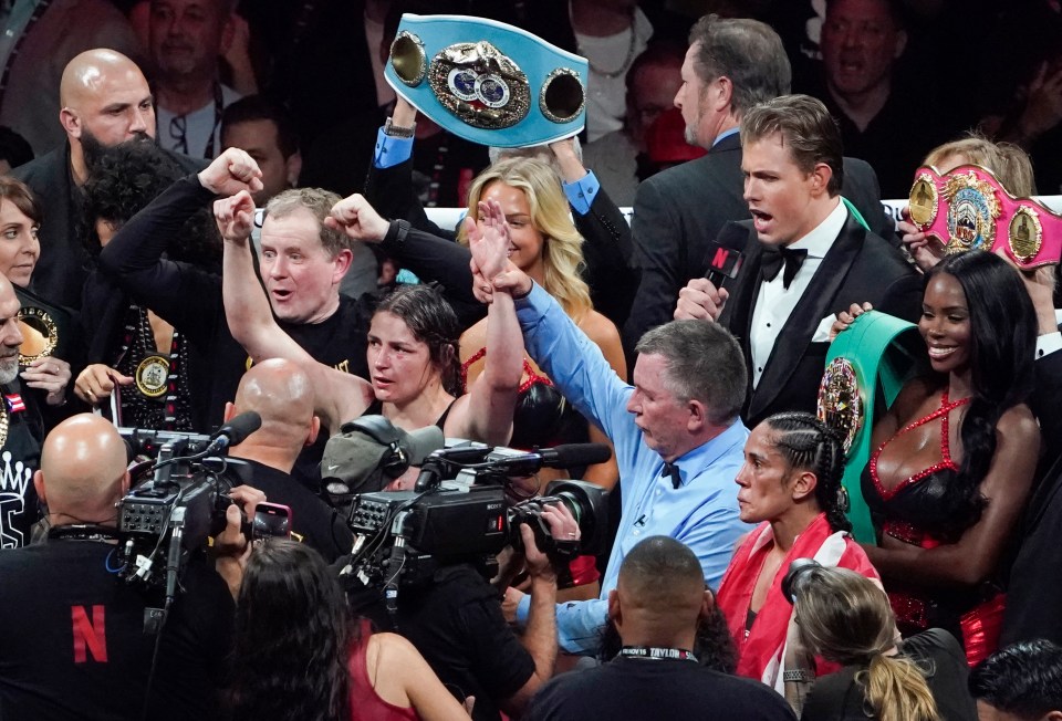 Katie Taylor cut a flabbergasted figure after having her hand raised