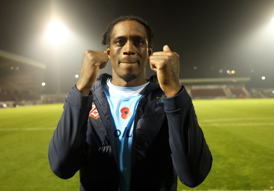 a man wearing a blue shirt with a poppy on it