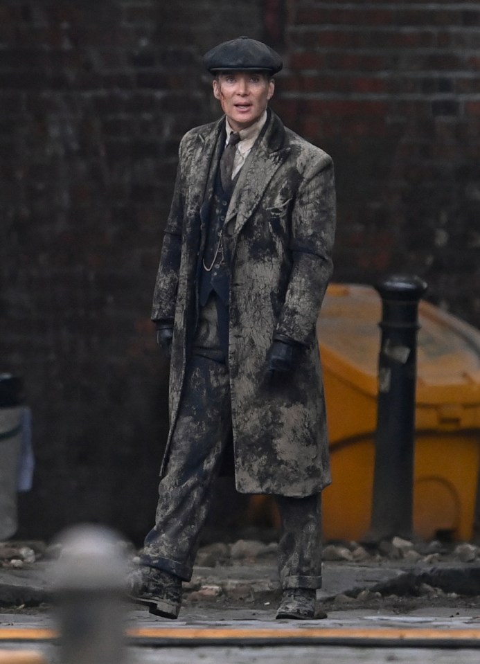 Cillian Murphy was all smiles as he worked on the new Peaky Blinders movie