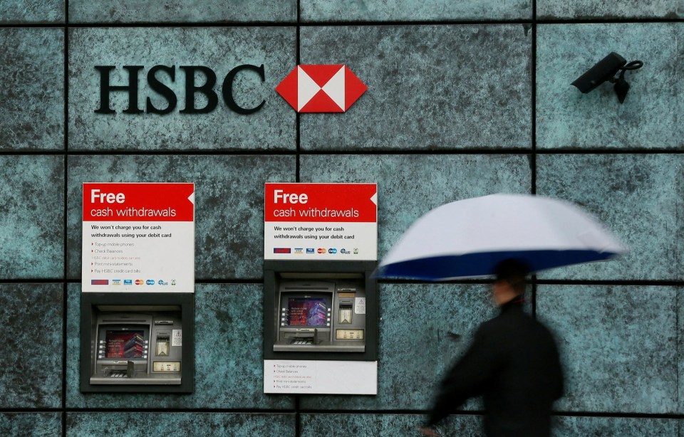 HSBC bank branch with ATMs offering free cash withdrawals.