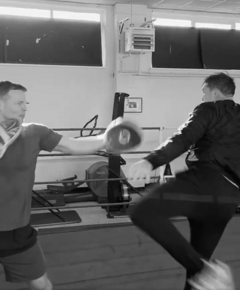 Darren Till practising kicks in training for his boxing match against Tommy Fury