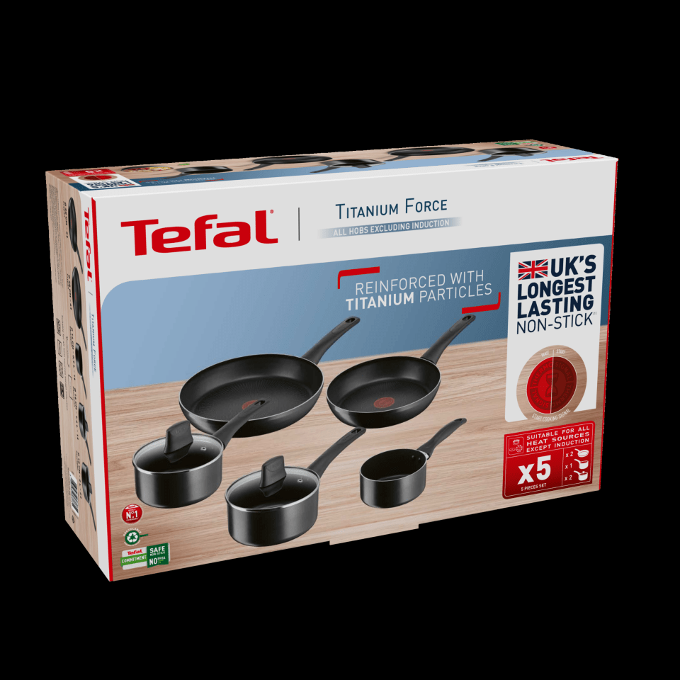 Save £35 on a five-piece Tefal Titanium pan set with a Tesco Clubcard