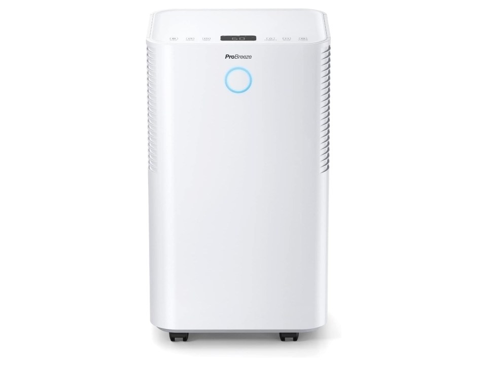 a white pro breeze air purifier is on a white background