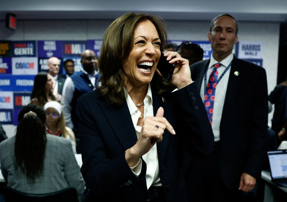 Harris was in high spirits at a phone bank before results trickled in