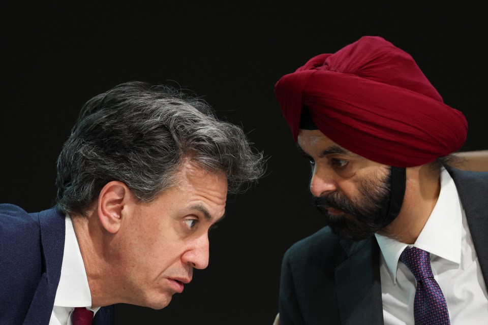 Ed Miliband has whisked himself off to the UN Climate Change Conference in Azerbaijan, above with World Bank president Ajay Banga