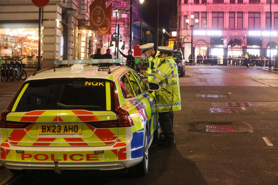 Police at the scene yesterday evening